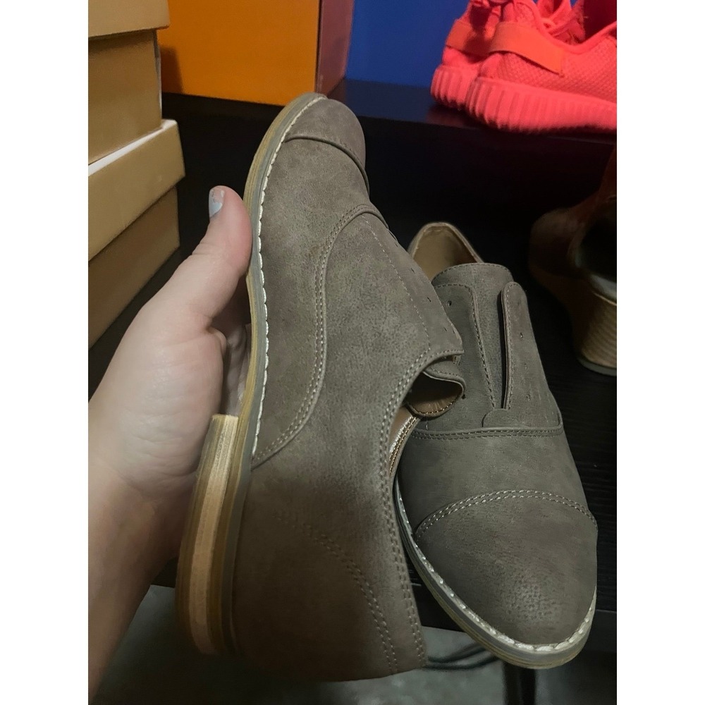 Indigo Rd Women Taupe Cap Toe Oxford Flats Shoes Size 6